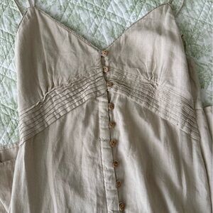 Women's Beige Button-Up Dress with Split MidiSkirt